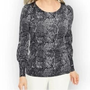 Talbots Merino Wool Sweater Snakeskin Animal Balloon Sleeve Sz S Black White